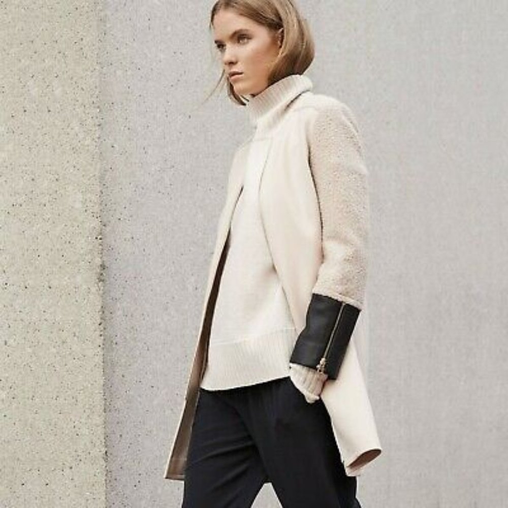 Club Monaco Wool Coat with Lamb Leather Trim